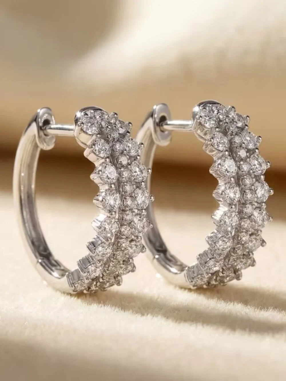 14K White Gold Womens Small 2ct Diamond Hoop Earrings New 14 K Silver Jewelry